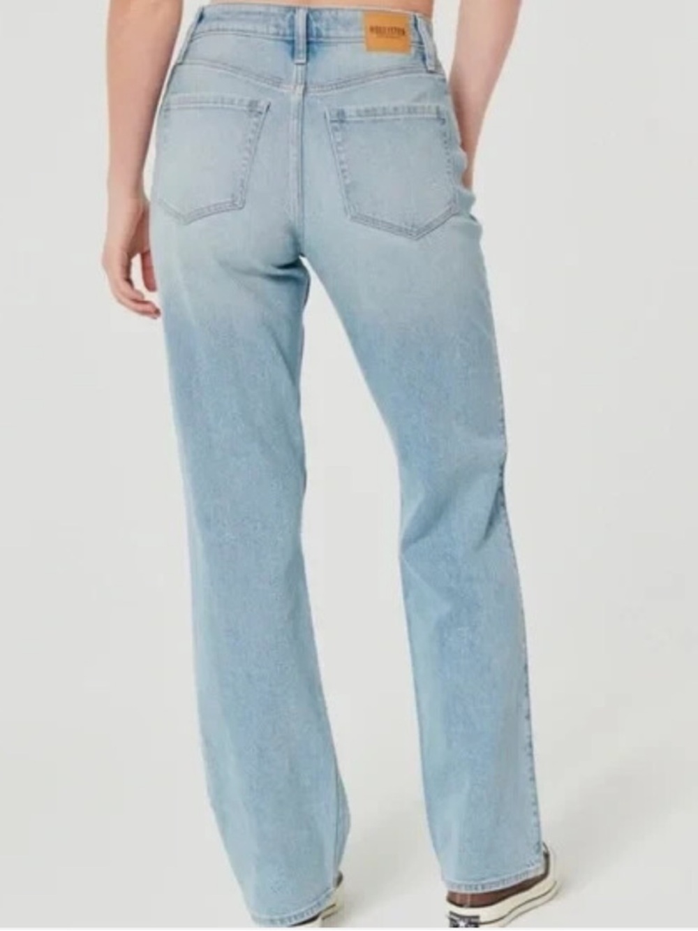 Hollister Light Blue High-Rise Distressed Straight Leg Jeans